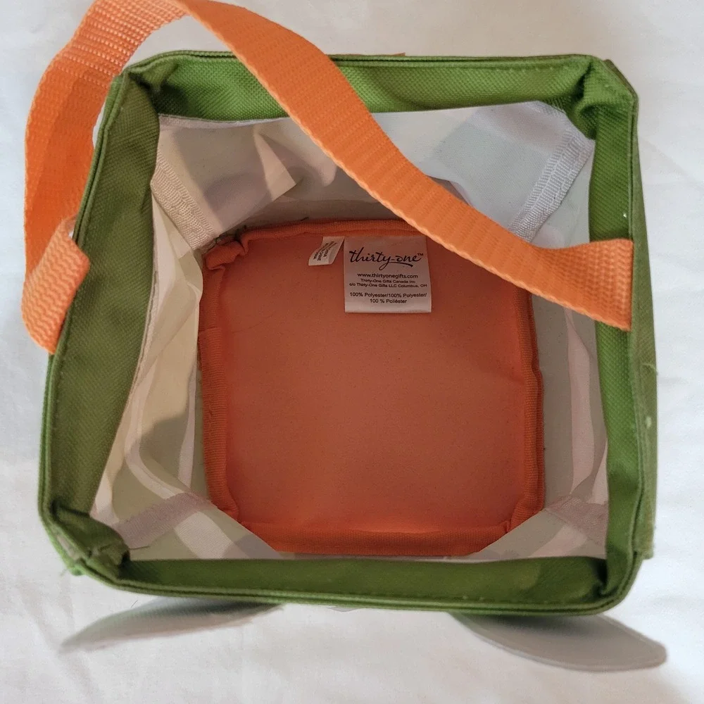 Thirty-One‎ Littles Carry-All Caddy Llama Green White Striped Small Storage Bin